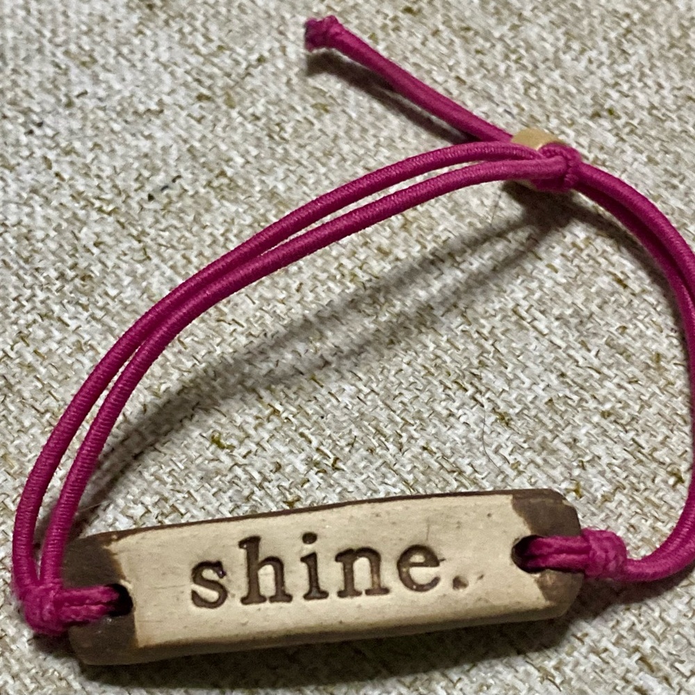 Pink Cord Bracelet with 'Shine' Engraving